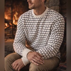 Kiel James Patrick | L | men’s Nautical Wave Sweater Navy White Cotton Crewneck